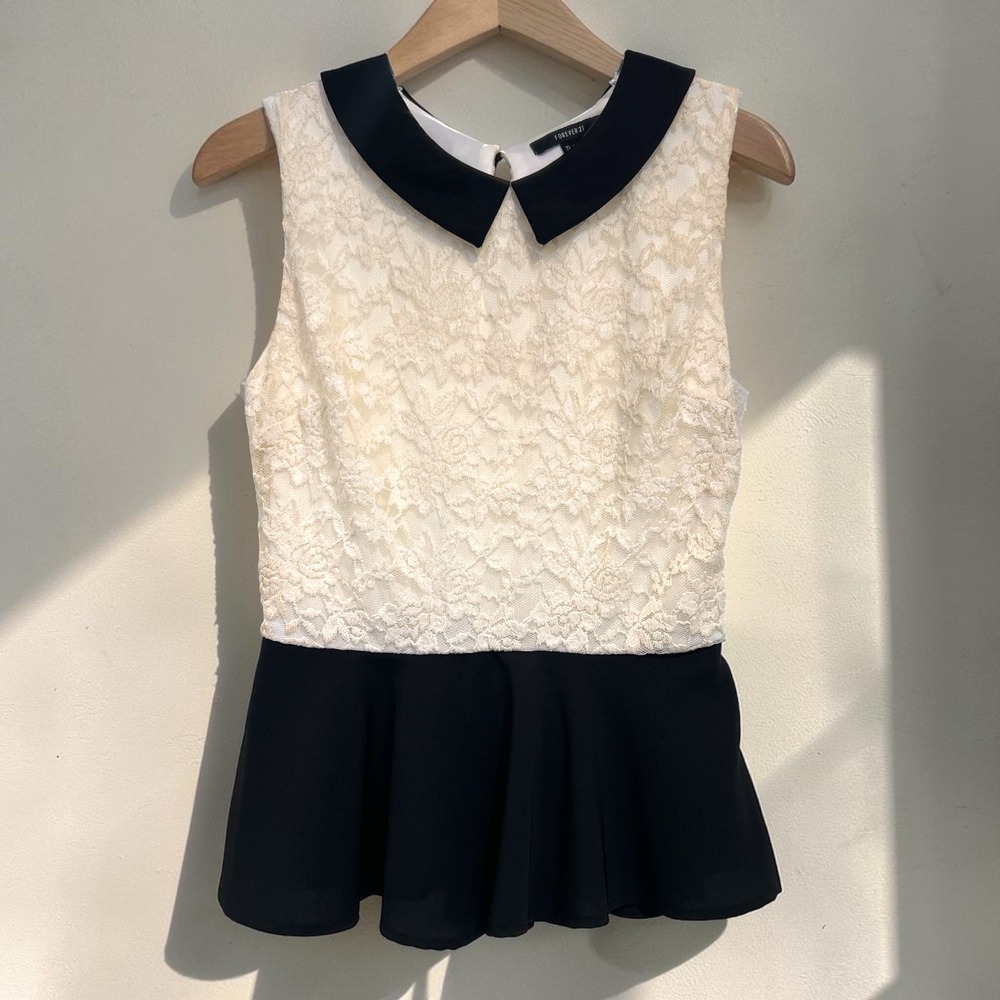 Coquette Parisian Girl Lace Peplum Blouse Light Academia‎ Preppy Twee Top Small